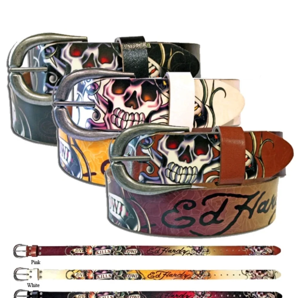 Ed Hardy EH3298 Love Kills Slowly -Kids Brown Gold Leather Belt XL Waist 28